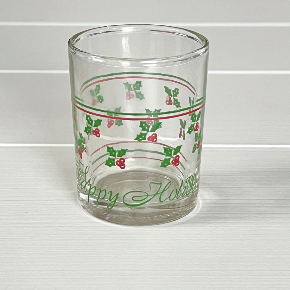 Vintage Christmas Candle Holder Glass Votive Happy Holidays Red Berry